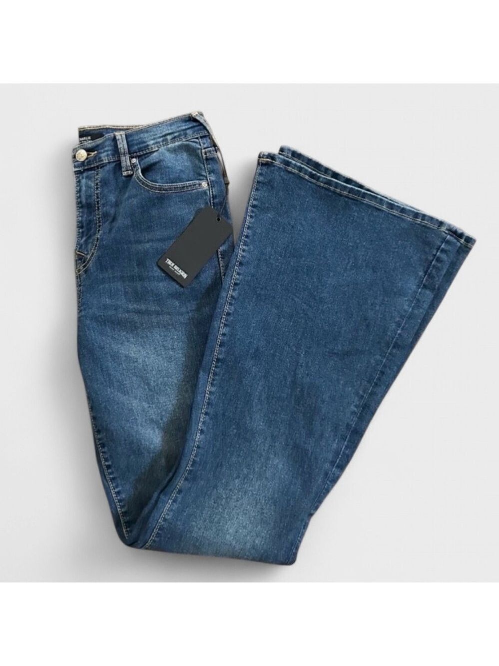 True Religion-Charlie High rise flare jeans, blue- size 27-NWT-retails $159 - Picture 3 of 11